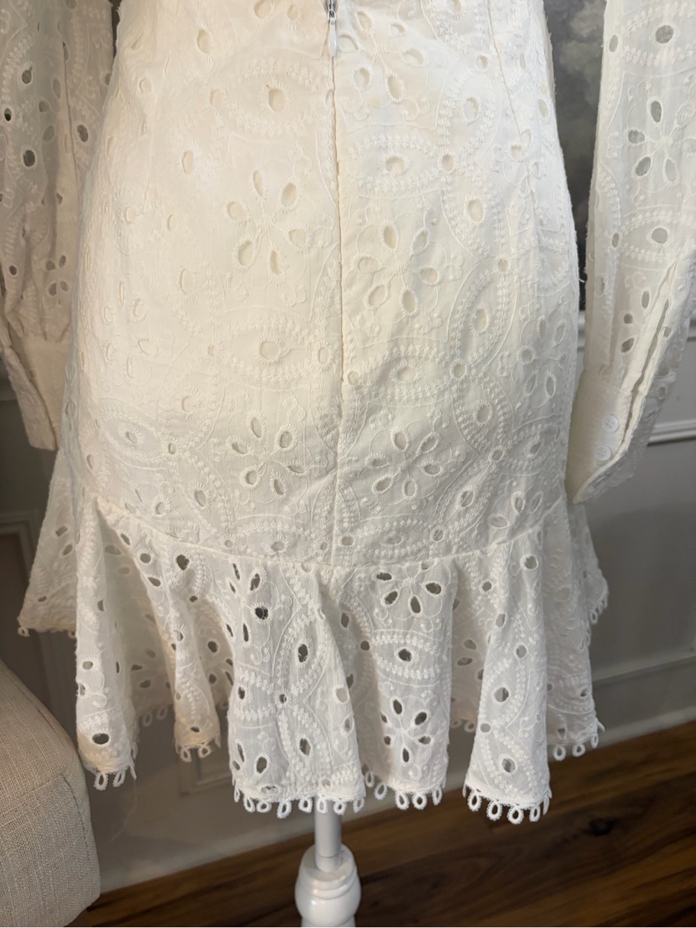 Princess Polly White Eyelet V-Neck Long Sleeve Mini Dress - Picture 6 of 12
